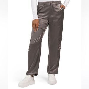 YOUNG FABULOUS & BROKE Finley Satin Cargo Pants Grey S NWT